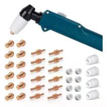 Kit Consumíveis Tocha Plasma PT31: 12 un. Bico Longo. - 12 un. Eletrodo Longo. - 8 un Difusor Cerâmico. - 4 un Bocal Kit Consumíveis Tocha Plasma PT31: 12 un. Bico Longo. - 12 un. Eletrodo Longo. - 8 un Difusor Cerâmico. - 4 un Bocal