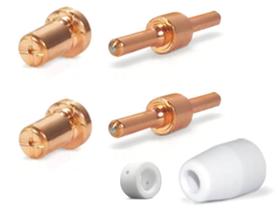 Kit Consumíveis Tocha Plasma PT31: 2 un. Bico Longo - 2 un Eletrodo Longo - 1 un Anel Difusor Cerâmico. - 1 un Bocal