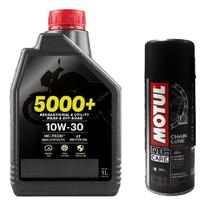 Kit contendo 1 óleo motul 5000+ 10w30 4t 1l semi sintético road e off road + desengripante c2 200ml