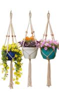 Kit contendo 3 Suportes para Plantas feitos em Macramê com Miçangas, Presente Decorativo Pendurável