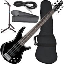 Kit Contra Baixo 6 Cordas Ibanez Gsr206 Bk Com Acessórios