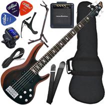 Kit Contrabaixo Phx Bs-5 G Top V Ativo 5 Cordas Fosco Bx03