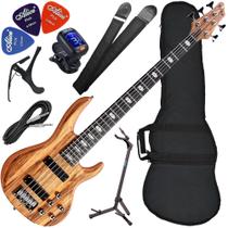 Kit Contrabaixo Phx Bs-5 GN Top V Ativo 5 Cordas Cedro Bx02