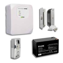 Kit Controle de Acesso Fechadura Carregador Bateria Botoeira Cinza