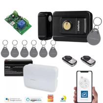 Kit Controle de Acesso Inteligente com Fechadura RFID FX 3000, 7 Chaveiros e Energia Ininterrupta