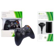 Kit Controle Manete Joystick Xbox 360 Sem Fio Wireless + Bateria Recarregável com Cabo Carregador Usb