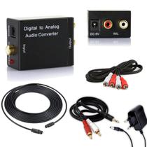 Kit Conversor Cabo Óptico Áudio Digital Smart Tv Home Theater + Cabo RCA ou P2 para Caixa Som
