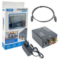 Kit Conversor de Áudio Digital Óptico para RCA Analógico com Fonte de Energia e Cabo Óptico Toslink