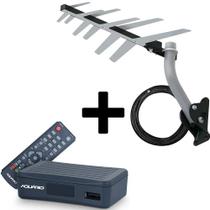 Kit Conversor Digital Dtv4000 + Antena Externa Hdtv Dtv-1500 Cabo 10 Metros