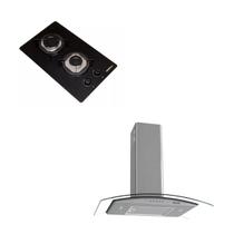 Kit Cooktop 2 Bocas preto + Coifa Vidro Curvo Inox 80cm nardelli 3 velocidade