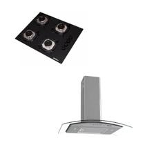 Kit Cooktop 4 B preto + Coifa parede Vidro Curvo Inox 60cm nardelli