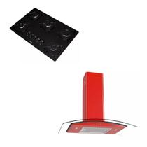 Kit Cooktop 5 B automático + Coifa de parede Vermelho 70cm Alumínio lavavél