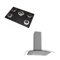 Kit Cooktop 5 Bocas a gás + Coifa depurador exaustor Inox Vidro Curvo 75Cm Nardelli