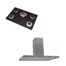 Kit Cooktop 5 Bocas preto + Coifa Parede alumínio Inox 75cm Nardelli