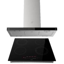 Kit Cooktop Por Indução 4 Bocas E Coifa De Ilha 90 Cm Oster 220V