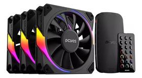 Kit cooler fan controladora para gabinete 3un sangue frio 3 argb black vulcan 120mm pcyes - k3argbsf3bvbr