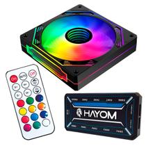 Kit Cooler Fan Hayom, RGB, 3x 120mm, Controladora, Preto - FC1308 Kit Cooler Fan Hayom, RGB, 3x 120mm, Controladora, Preto - FC1308