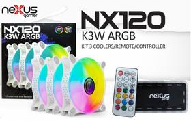 Kit Coolers Nexusgamer NX120 K3W Branco ARGB kit com 3 Hub controlador ate 10 coolers e controle