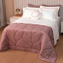 Kit Coordenada Marbella Queen 04 Peças Dupla Face Bordado Corneli Lavive - Rosa Antigo