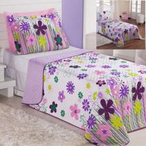 Kit Coordenado Cobre Leito Com Lençol Solteiro Alegria Lilás Kit Coordenado Cobre Leito Com Lençol Solteiro Alegria Lilás