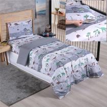 Kit Coordenado Edredom com Lençol Solteiro Alegria - Dinossauro - 100% Poliéster