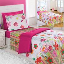 Kit Coordenado Edredom Com Lençol Solteiro Alegria - Pink Kit Coordenado Edredom Com Lençol Solteiro Alegria - Pink