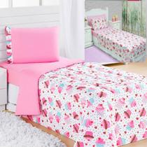 Kit Coordenado Edredom Com Lençol Solteiro Alegria - Rosa Kit Coordenado Edredom Com Lençol Solteiro Alegria - Rosa