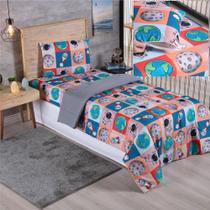 Kit Coordenado Edredom Lençol Solteiro Alegria Astronauta