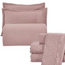 Kit Coordenado Grécia Cobre Leito + Jogo Cama Queen Bordado