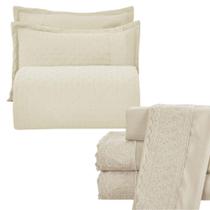 Kit Coordenado Grécia Cobre Leito + Jogo De Cama Casal Padrão Bordado Inglês 300 Fios - 7 Peças - Bege Kit Coordenado Grécia Cobre Leito + Jogo De Cama Casal Padrão Bordado Inglês 300 Fios - 7 Peças - Bege