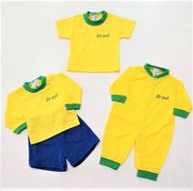 KIT COPA - Conjunto do Brasil - Camiseta e Short Infantil e Macacão Longo - Tamanho P / M / G KIT COPA - Conjunto do Brasil - Camiseta e Short Infantil e Macacão Longo - Tamanho P / M / G