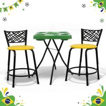 Kit Copa Do Mundo 2 Banquetas Baixa Eclipse Preta Assento Amarelo Mais Mesa Petisqueira Verde Hexa Jogos Brasil