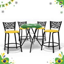 Kit Copa Do Mundo 4 Banquetas Baixa Eclipse Preta Assento Amarelo Mais Mesa Petisqueira Verde Hexa Jogos Brasil