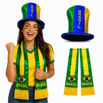 Kit Copa Do Mundo Chapéu Cartola Do Brasil Temático E Cachecol Lenço Verde E Amarelo Kit Copa Do Mundo Chapéu Cartola Do Brasil Temático E Cachecol Lenço Verde E Amarelo