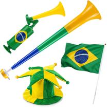 Kit Copa Do Mundo Com 4 Acessórios Do Brasil Para Torcedores Bandeira Chapéu E Cornetas Kit Copa Do Mundo Com 4 Acessórios Do Brasil Para Torcedores Bandeira Chapéu E Cornetas