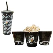 Kit Copo + Balde Pipoca Plástico Preto Tampa Canudo 500Ml Kit Copo + Balde Pipoca Plástico Preto Tampa Canudo 500Ml