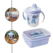 Kit copo bebe marmita tampa alça bico rigido stitch 280ml 630ml divisoria Kit copo bebe marmita tampa alça bico rigido stitch 280ml 630ml divisoria