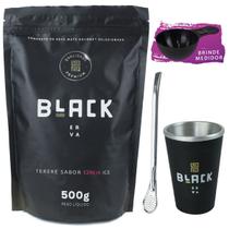 Kit copo cuia 300ml termico + bomba classica inox + terere 500g black erva