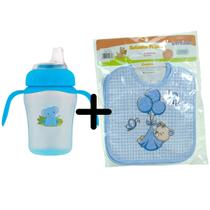 Kit Copo Infantil anti-vazamento Bico Silicone E conjunto 3 Babadores