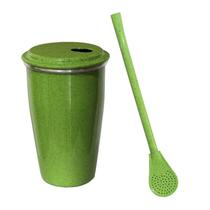 Kit Copo Liso e Bomba Metal Color Terere Térmico Verde Pig