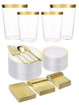 Kit Copo Prato Talher Descartável Luxo 150 Convidados - Gold