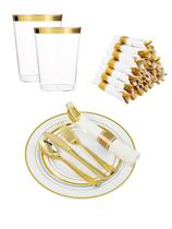 Kit Copo Prato Talher Descartável Luxo 30 Convidados - Gold
