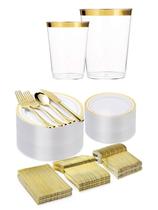 Kit Copo Prato Talher Descartável Luxo 60 Convidados - Gold