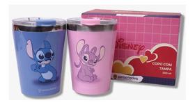 Kit Copo Snap Disney Stitch E Angel Namorados 300ml