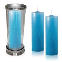 Kit Copo Suporte Vidro para Vela + 3 Velas Votivas 7 Dias Azul Claro 250g Kit Copo Suporte Vidro para Vela + 3 Velas Votivas 7 Dias Azul Claro 250g