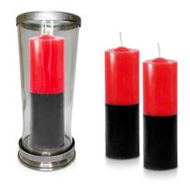 Kit Copo Suporte Vidro para Vela + 3 Velas Votivas 7 Dias bicolor Vermelha/Preta 250g