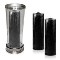 Kit Copo Suporte Vidro Para Vela + 3 Velas Votivas 7 Dias Preta 250g