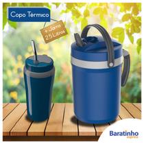 Kit Copo Térmico 650ml C/ Canudo + Jarra FlipTop 2.5L Tereré