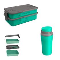 Kit Copo Térmico 650ml + Marmita Talheres Livre BPA Verde