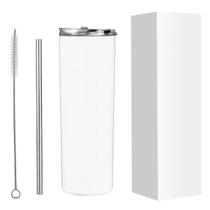 Kit Copo Térmico com Tampa Canudo Escova 600 ml Branco VIKTWA